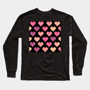 Pixel Pink Hearts Pattern Long Sleeve T-Shirt